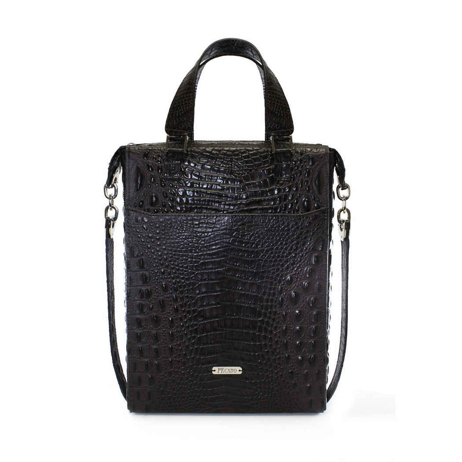 Dark Brown Croc Front Pocket Tote