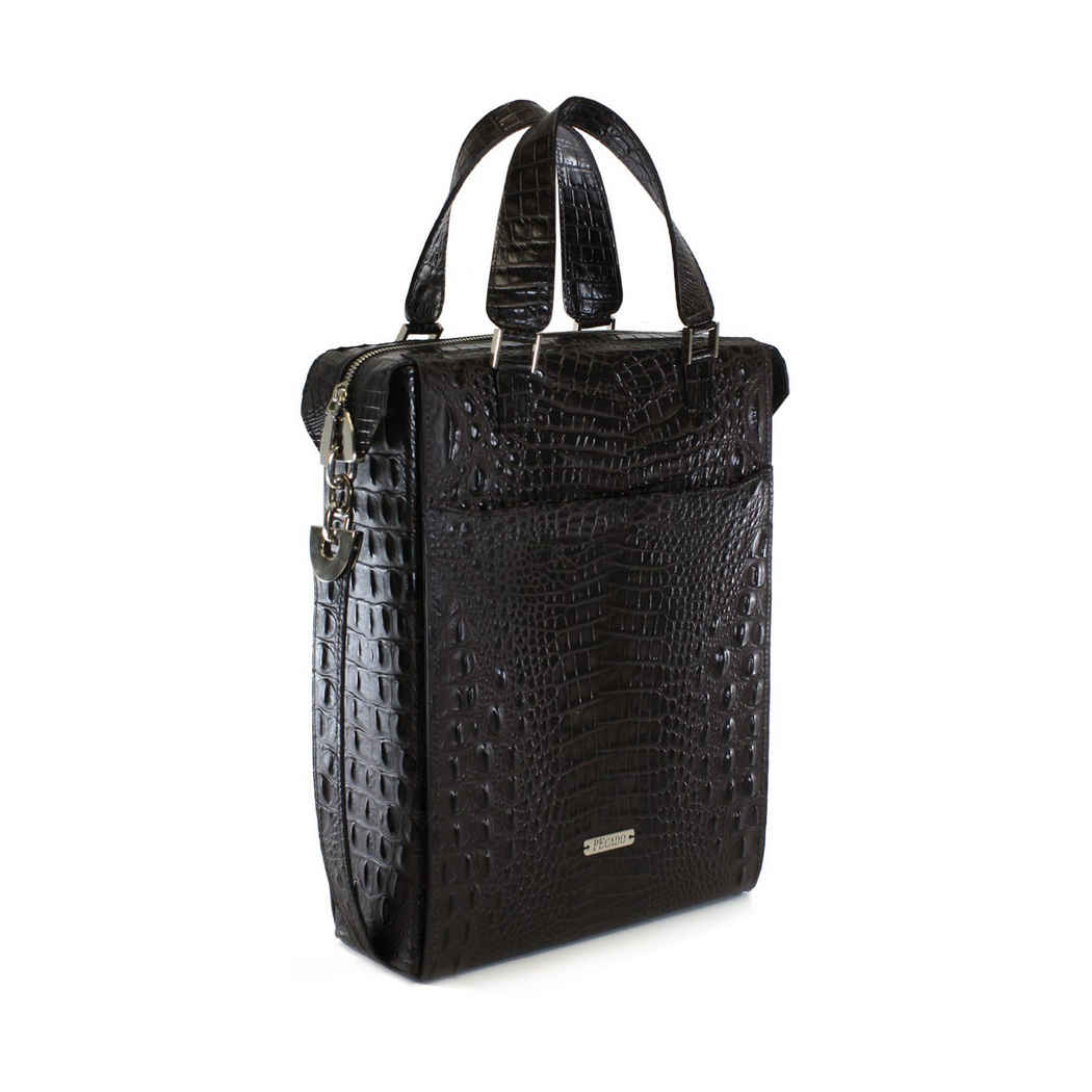 Dark Brown Croc Front Pocket Tote