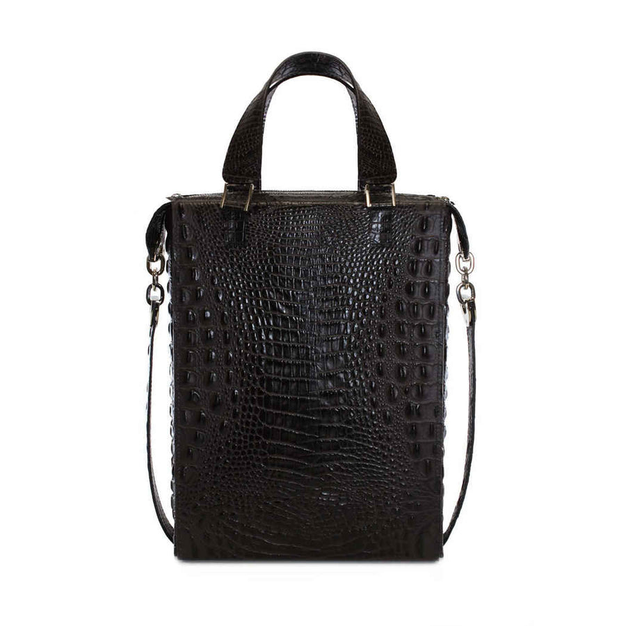 Dark Brown Croc Front Pocket Tote