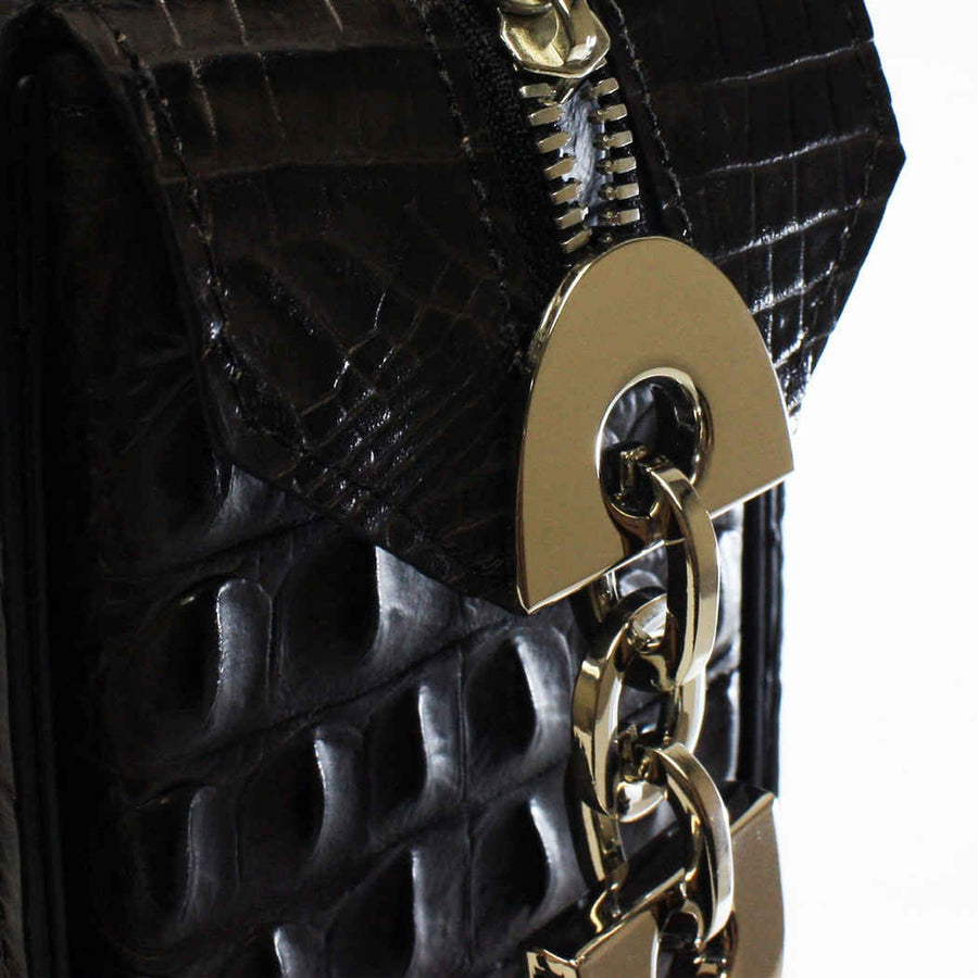 Dark Brown Croc Front Pocket Tote