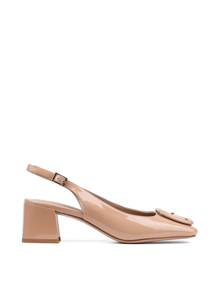 Front Buckle Closed Toe Sandals, Nude