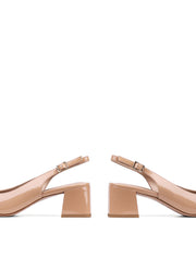 Front Buckle Closed Toe Sandals, Nude