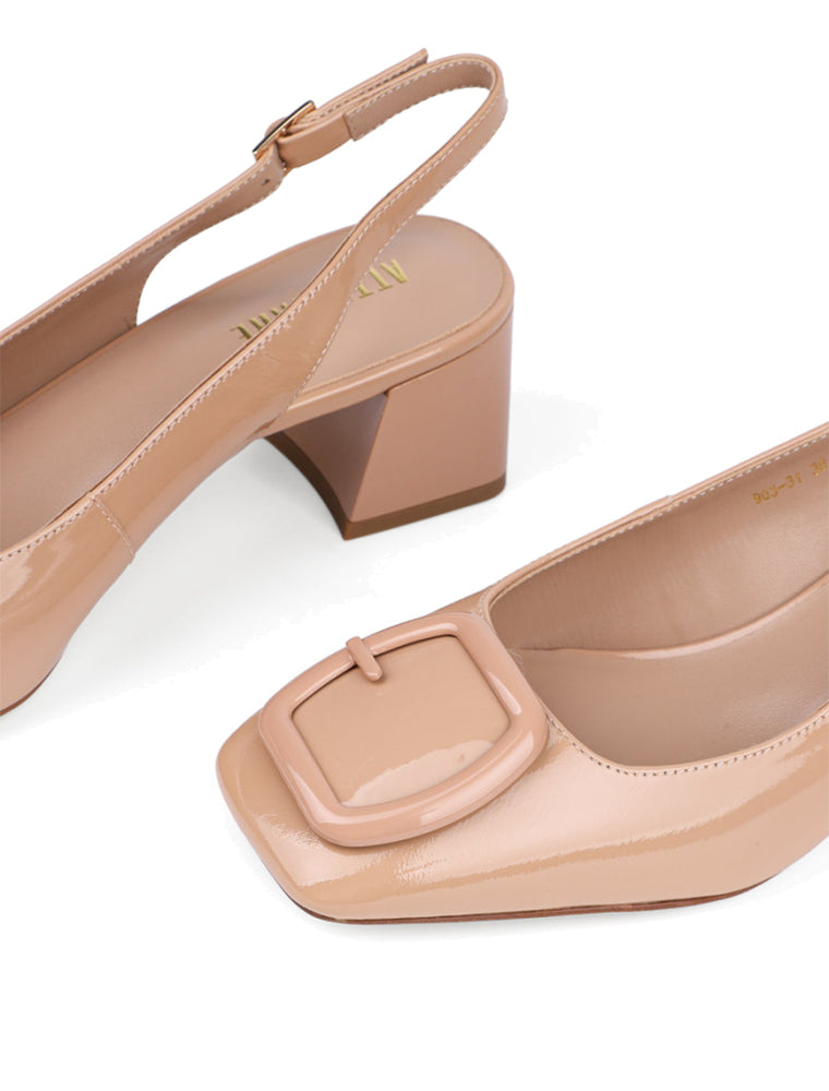 Front Buckle Closed Toe Sandals, Nude