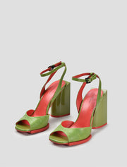 Geometrical Heel Red Sole Ankle Strap Sandals