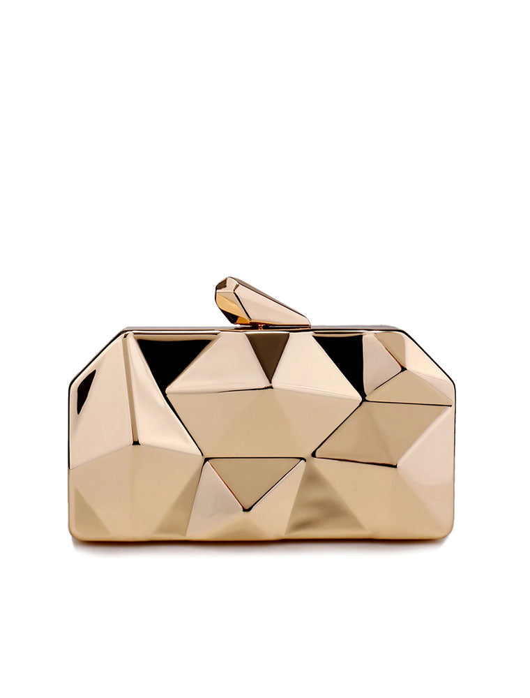 Geometrical Metal Clutch Bag, Gold