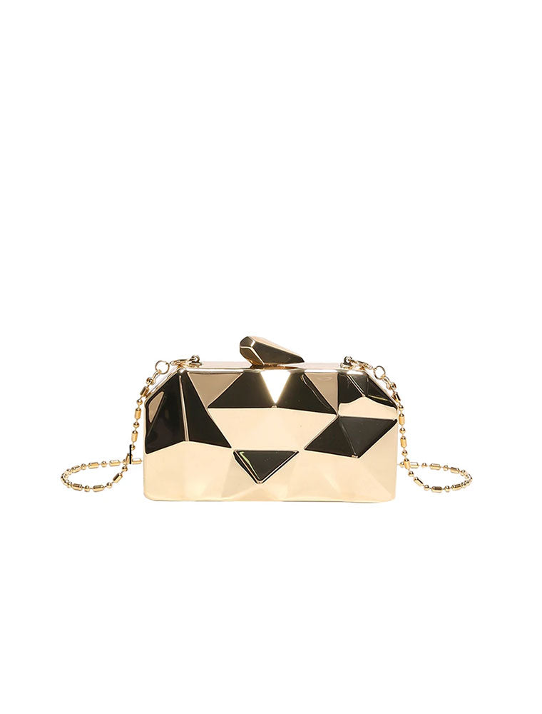 Geometrical Metal Clutch Bag, Gold