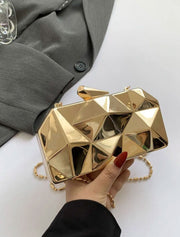 Geometrical Metal Clutch Bag, Gold