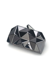 Geometrical Metal Clutch Bag, Gunmetal