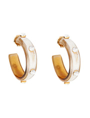 Eliza Hoops, White Horn and Mother of Pearl Cabochon, 14K Gold Plated