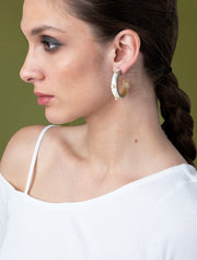 Eliza Hoops, White Horn and Mother of Pearl Cabochon, 14K Gold Plated