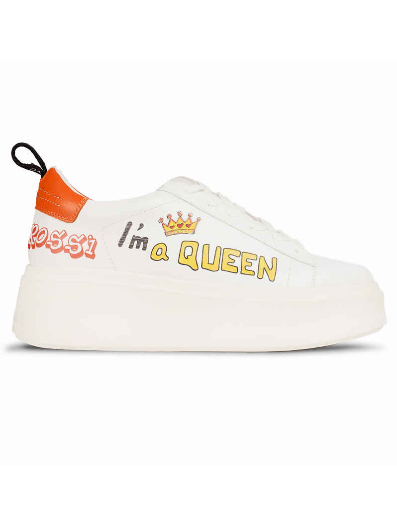 Vito Rossi I'm a Queen Leather Sneakers. White, black, and orange color.