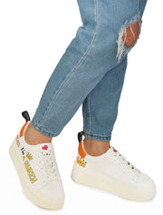 Vito Rossi I'm a Queen Leather Sneakers. White and orange color.