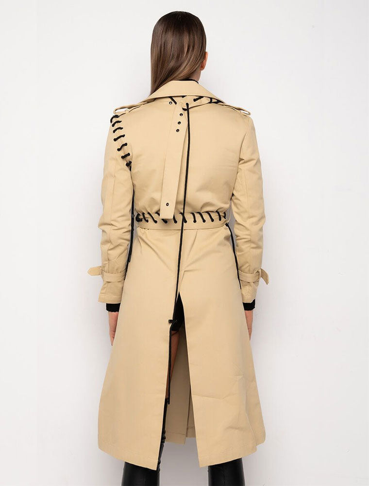 Lace Up Detail Trench Coat, Beige