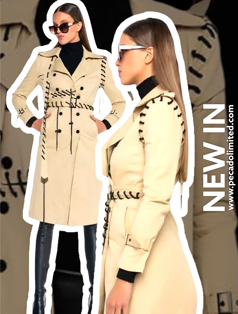 Lace Up Detail Trench Coat, Beige