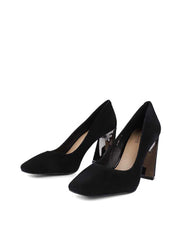 Metal Heel Square Toe Suede Pumps