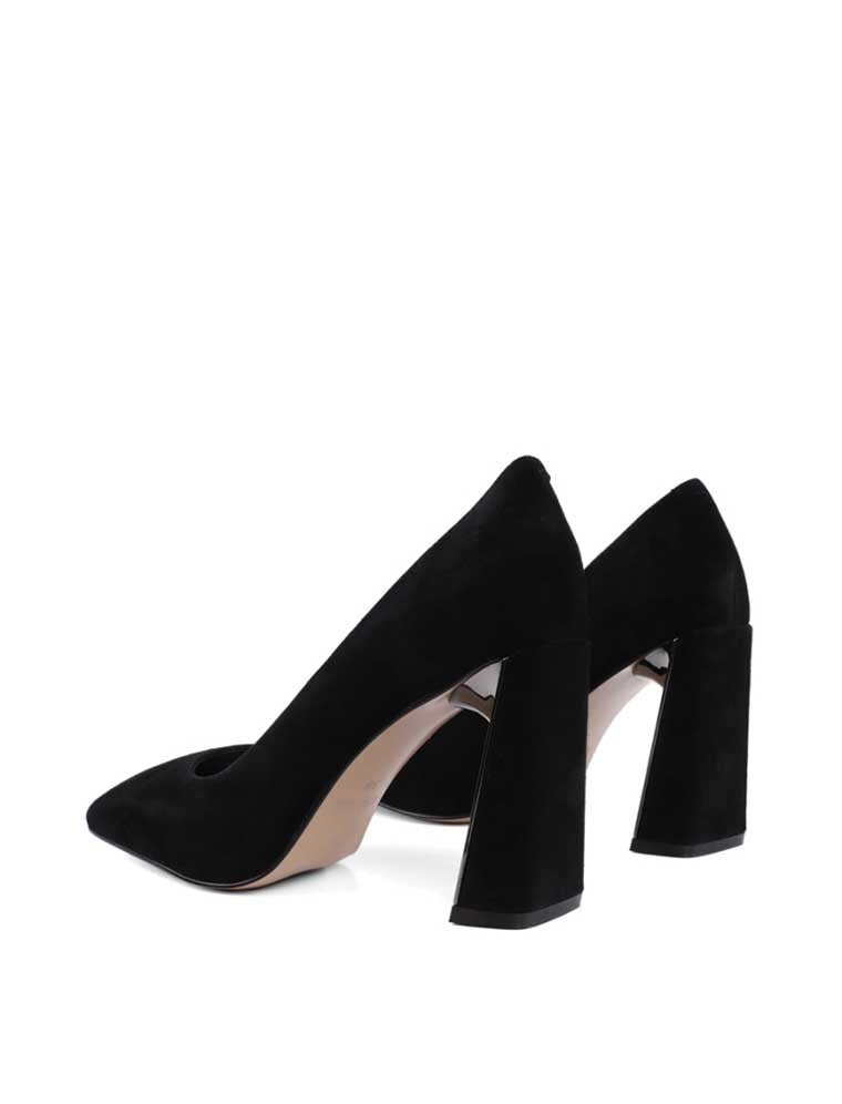 Metal Heel Square Toe Suede Pumps