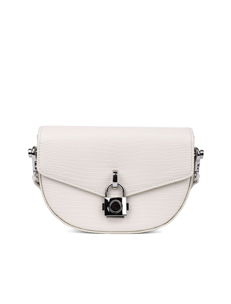 Metal Lock Flap Shoulder Bag Embossed Lizard