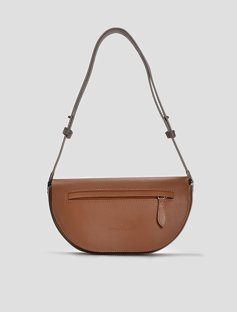 Moon Shapped Minimalist Shoulder Bag, Rust/Beige