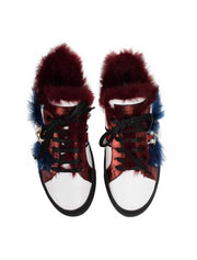 Multi Color Rabbit Fur Spiked Leather Sneakers