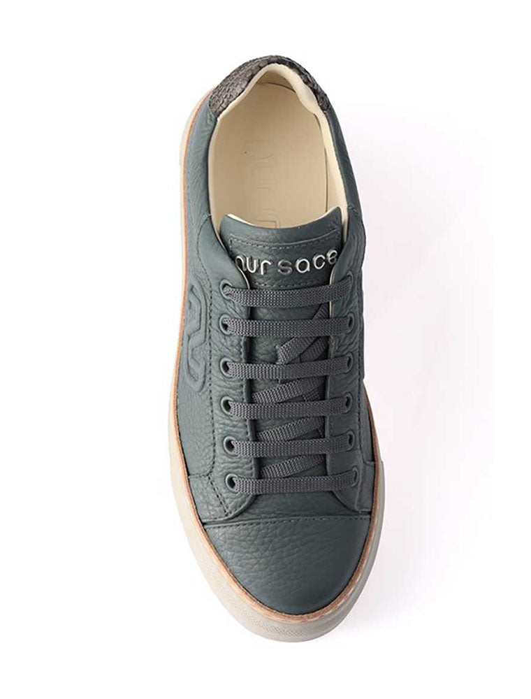 Women's Genuine Leather Sneaker with Python Detail, Dark Blue