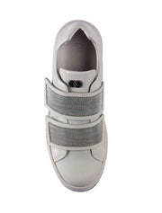 Women's Leather W-Strap Sneakers with Python Detail, Beige