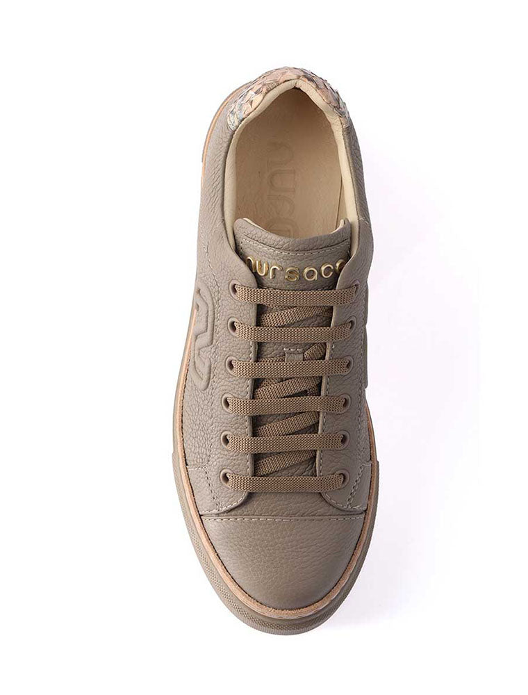 Women's Genuine Leather Sneaker with Python Detail, Taupe