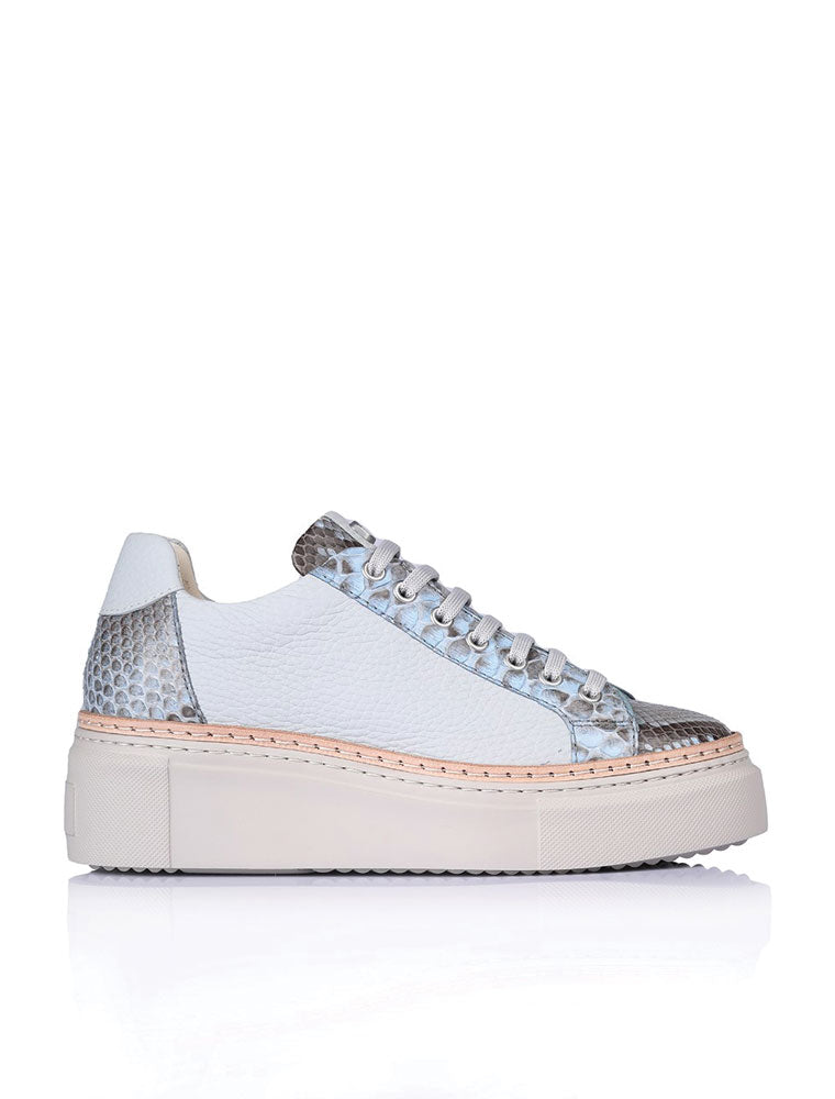 Women's Genuine Leather Python Sneakers, Light Blue