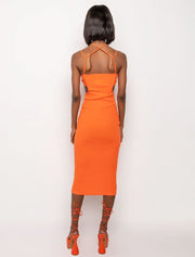 Cut-Out Bodycon High Neck Dress, Orange