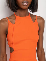 Cut-Out Bodycon High Neck Dress, Orange