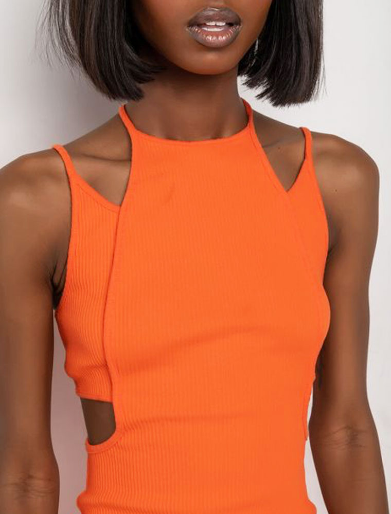 Cut-Out Bodycon High Neck Dress, Orange