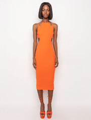 Cut-Out Bodycon High Neck Dress, Orange