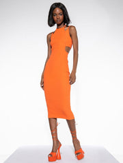 Cut-Out Bodycon High Neck Dress, Orange