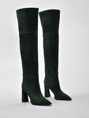 Over-the-Knee Suede Boots, Green