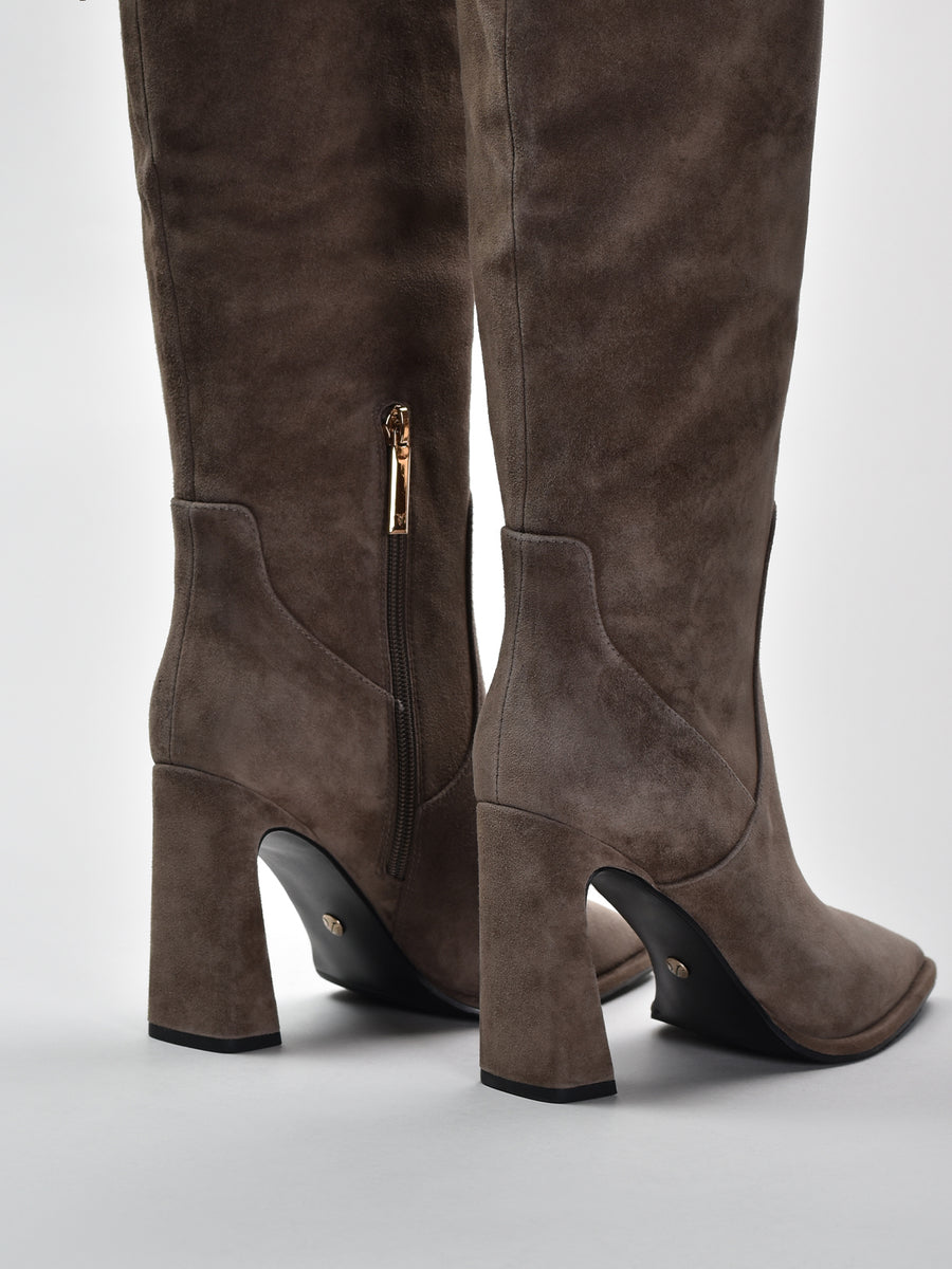 Over-the-Knee Suede Boots, Taupe