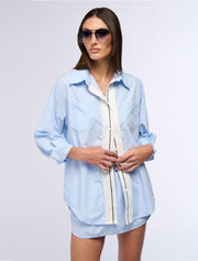 Button Down Front Stripe Shirt, Blue