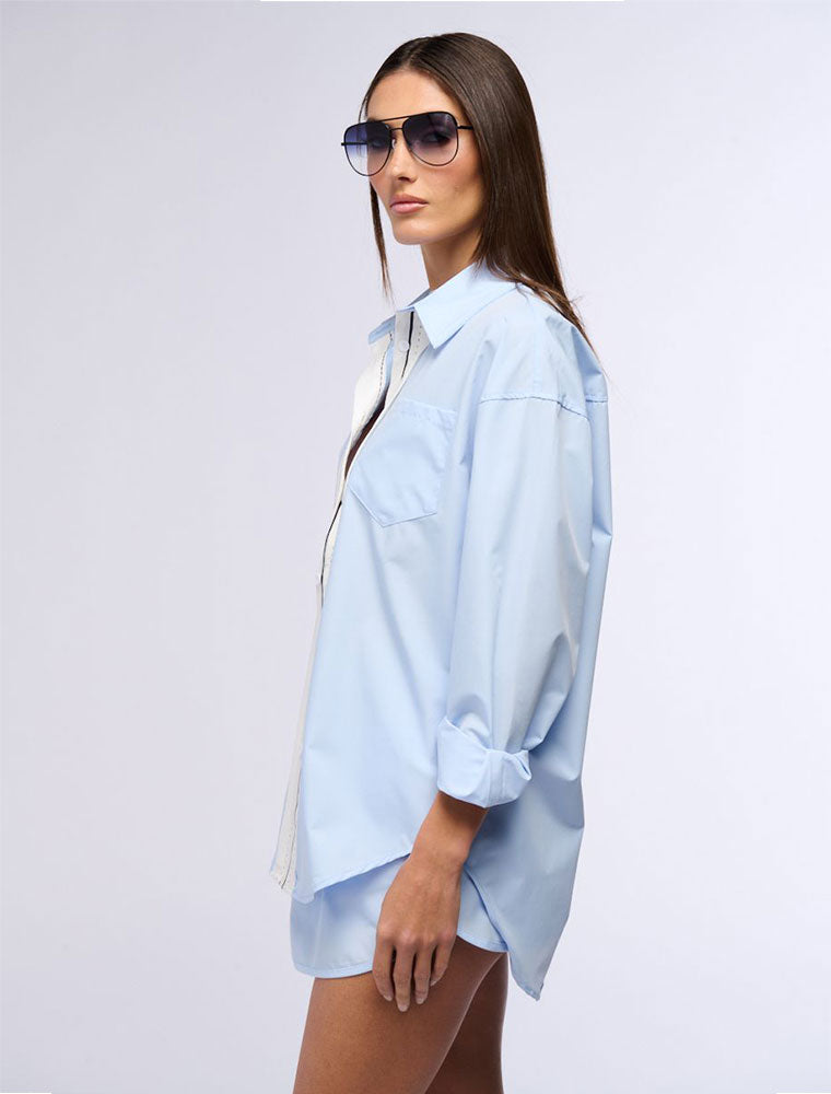 Button Down Front Stripe Shirt, Blue