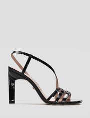 Patent Leather Square Toe Strappy Sandals, Black