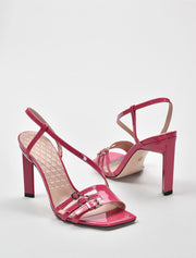 Patent Leather Square Toe Strappy Sandals, Fuchsia