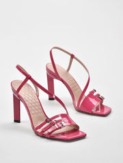 Patent Leather Square Toe Strappy Sandals, Fuchsia