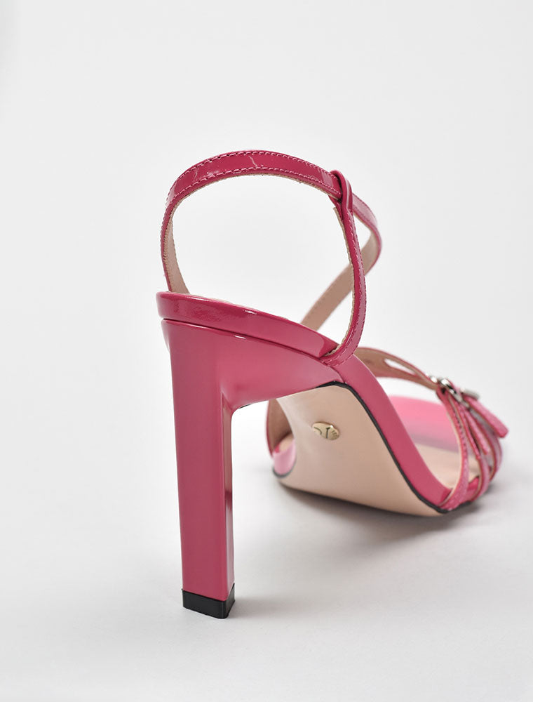 Patent Leather Square Toe Strappy Sandals, Fuchsia