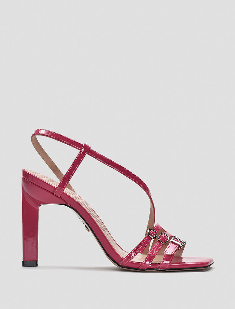 Patent Leather Square Toe Strappy Sandals, Fuchsia