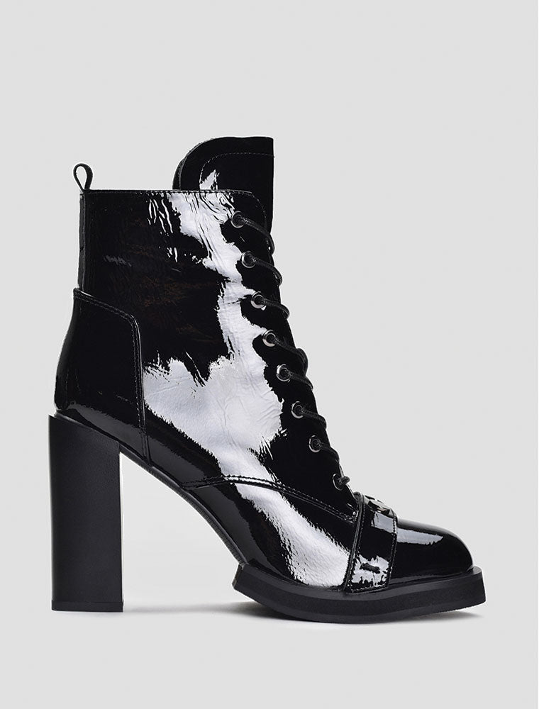 Patent Leather Lace Up Booties