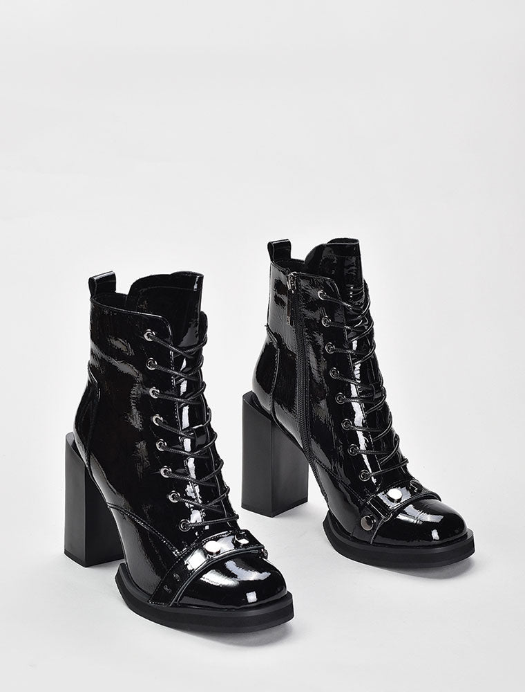 Patent Leather Lace Up Booties