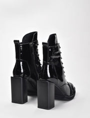 Patent Leather Lace Up Booties