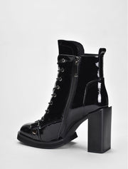 Patent Leather Lace Up Booties