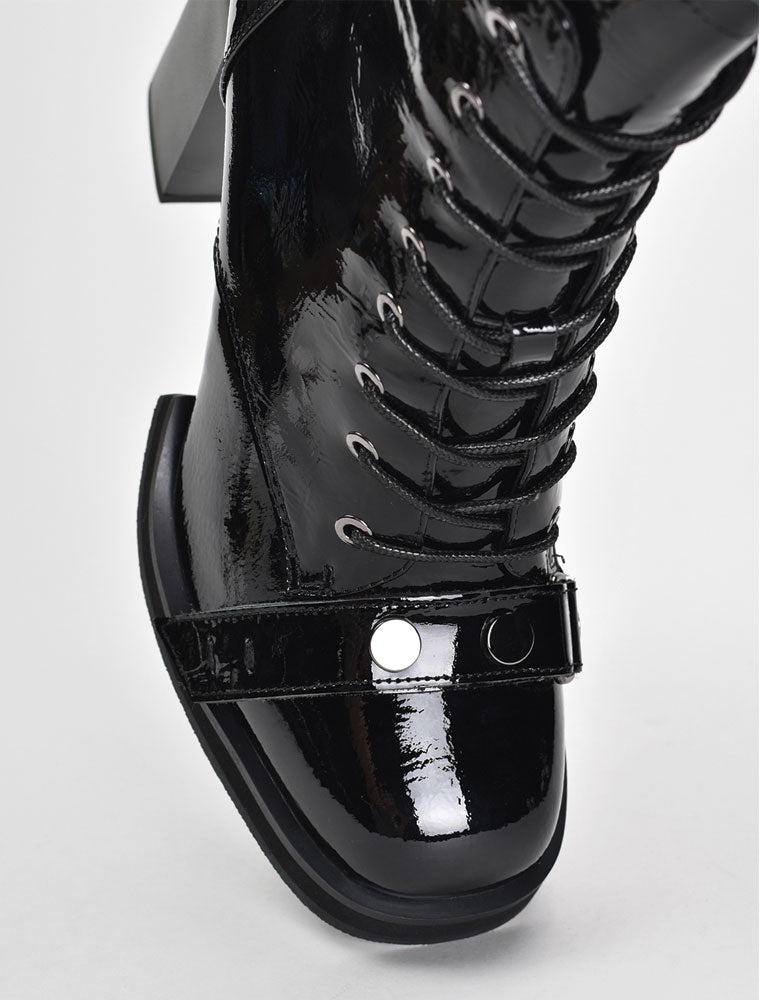 Patent Leather Lace Up Booties