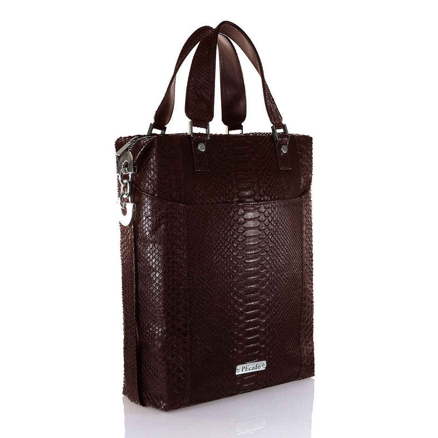 Dark Brown Python Front Pocket Tote