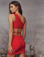 One Shoulder Mini with Open Back Dress, Red