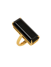 Lucille Ring, Black Onyx Checkers Cut, 14K Gold Plated Adjustable