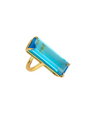 Lucille Ring, Swiss Blue, 14K Gold Plated Adjustable